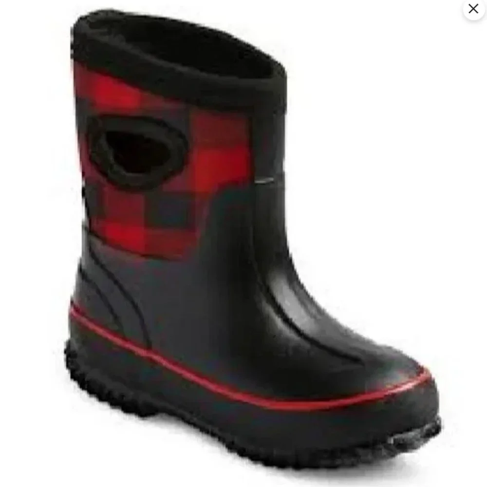Cat & Jack Unisex Kids‎ Red Buffalo Plaid Waterproof Winter  Snow Boots Size 5/6